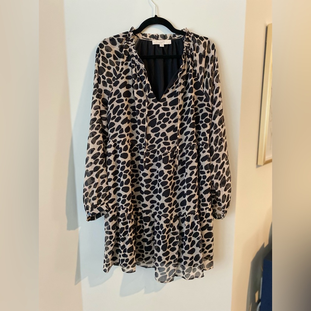 Loft. Black and brown animal print dress